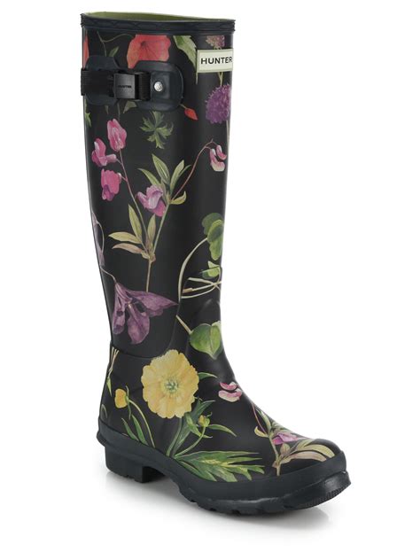 Lyst - Hunter Rhs Tall Floral-print Rain Boots in Black