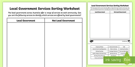 Local Government Services Word Sorting Worksheet - Twinkl