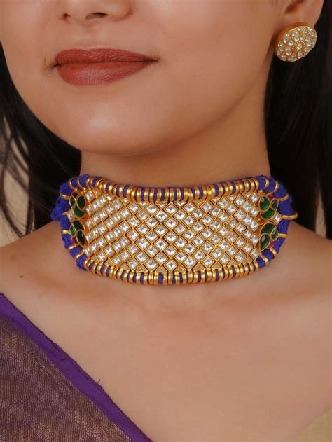 Multicolor Gold Plated Thappa Jadau Kundan Necklace Set - TJ-S130 ...