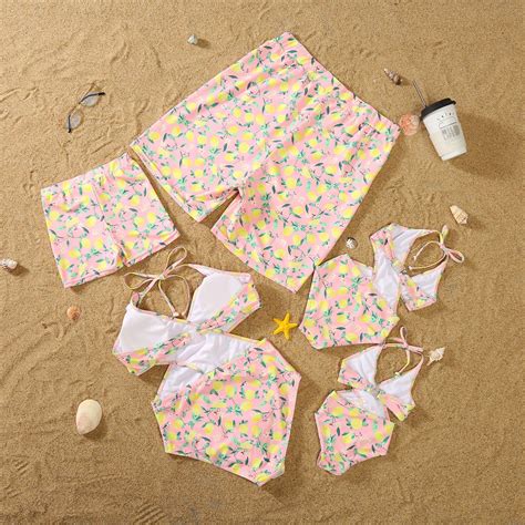 Family Matching Swimwear Lemon Print One Piece Family Bathing Suit ...