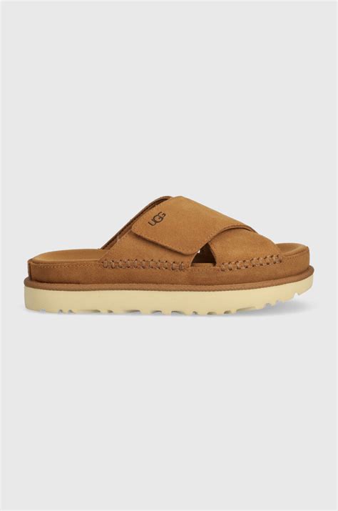 UGG klapki zamszowe Goldenstar Hi Slide damskie kolor brązowy na ...