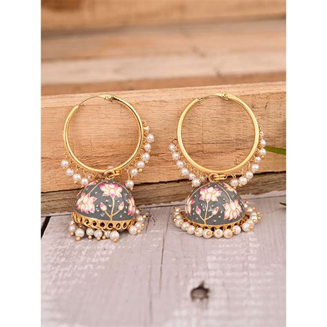 Buy VIRAASI Grey Handcrafted Meenakari Hoop Jhumka Earrings for Women ...