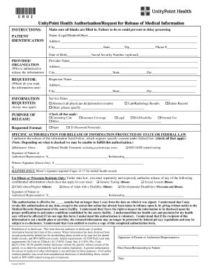 Fillable Online UnityPoint Health Authorization/Request for Release of ...