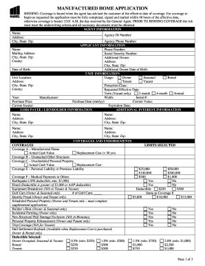 Fillable Online Markel Manufactured Home Application - fillable fields ...