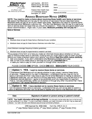 Fillable Online fletcherallen ABN Signature Form - Revision 02-24-05 ...