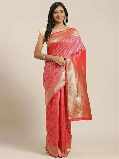 Buy Pink Woven Design Brocade Saree Online at Rs.1299 | Libas