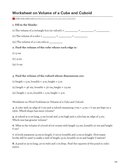 Image result for Cube Volume Worksheet