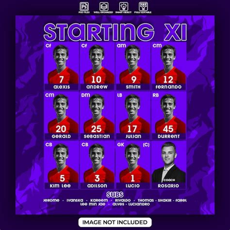 Football starting eleven design template | Premium PSD