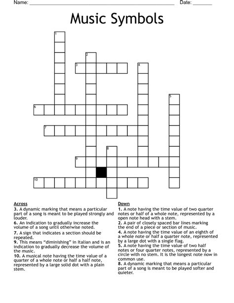 Music Symbols Crossword - WordMint
