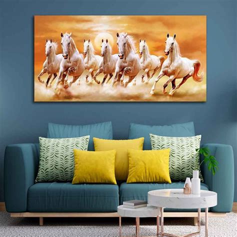 Buy Beautiful Seven Running Horses Canvas Big Wall Painting | Canvas ...