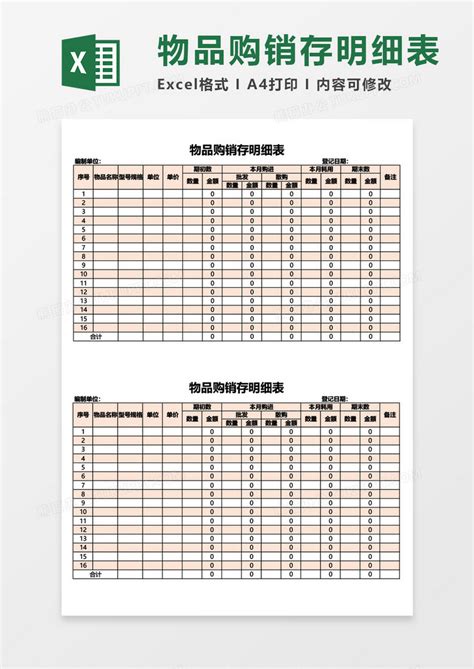 物品购销存明细表Excel模板下载_熊猫办公
