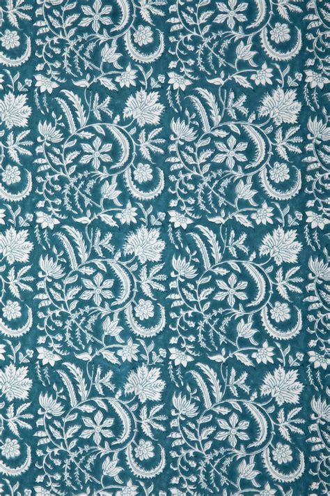 Siyahi - White Floral Motif On Teal Base Fabric | Rutambhara