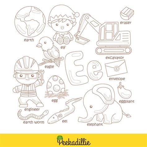 Alphabet E For Vocabulary School Letter Reading Writing Font Study Learning Student Toodler Kids ...