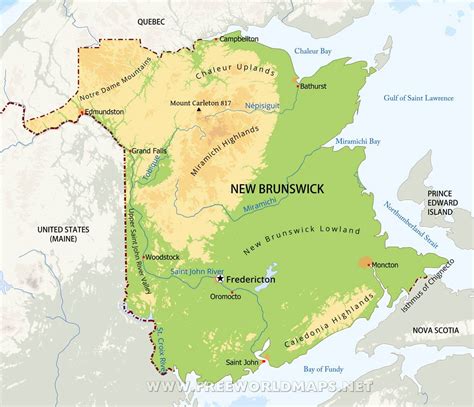 Physical map of New Brunswick