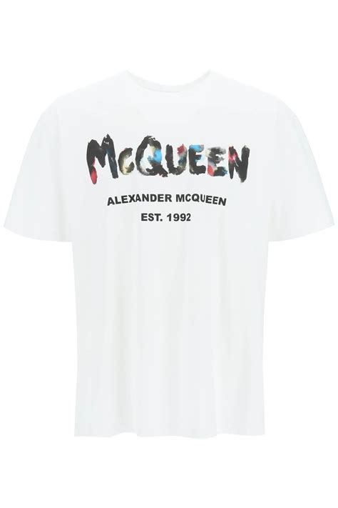 Buy Alexander McQueen Watercolour Graffiti Logo T-shirt - White At 19% ...