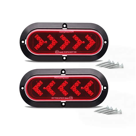 TMH (Pack of 2) 6 Inch 25 ARROW LED Surface Mount Oval Red Stop Brake ...