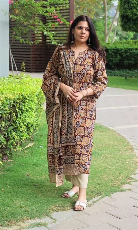 Urban India Cotton Kalamkari Kurta With Pant & Dupatta Set . Price in ...