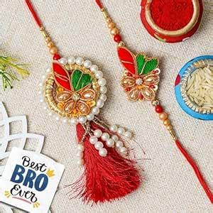 Buy eCraftIndia Beautiful Floral Designer Rakhis for Brother and Bhabhi ...