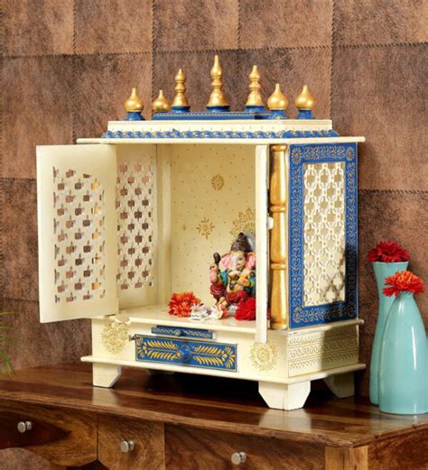 Multi-Blue Wooden Pooja Mandir for Home – Isvara