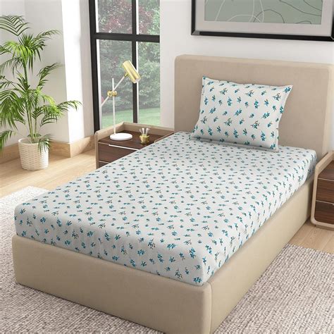 Dreams 100% Pure Cotton Printed bedsheet Set Cobart Blue Floral ...