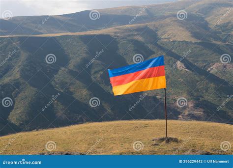 Flag Of Caucasus Armenian Peoples Russian Armenians At Cloudy Sky ...