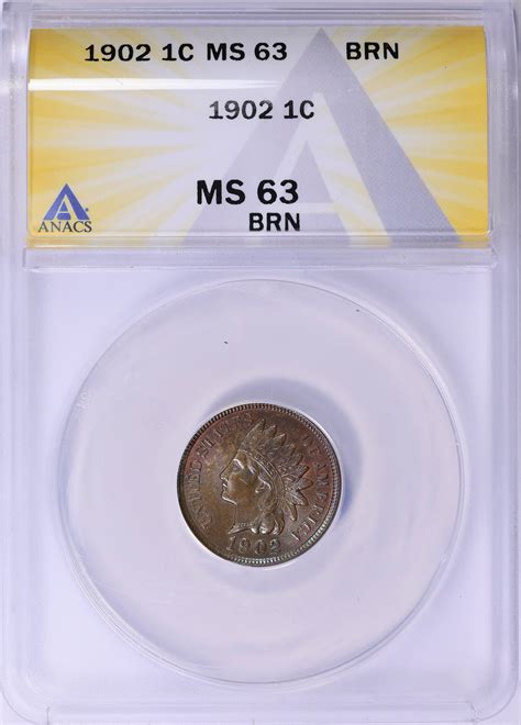 1902 Indian Cent ANACS MS-63 BN (Item 1861523) | GreatCollections Coin ...