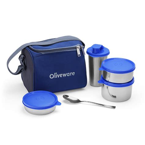 Buy SOPL-OLIVEWARE Milano Lunch Box, Leak Proof, 3 Stainless Steel ...