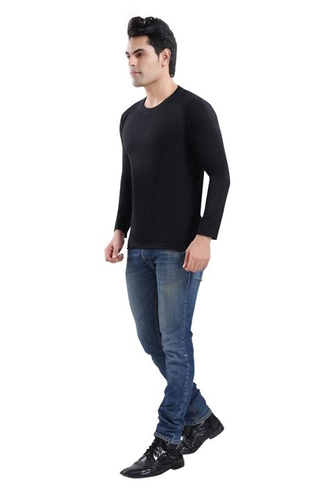 TRASA Men's Ultra Cotton Round Neck Slim Fit Full Sleeve T-Shirt - Bla ...