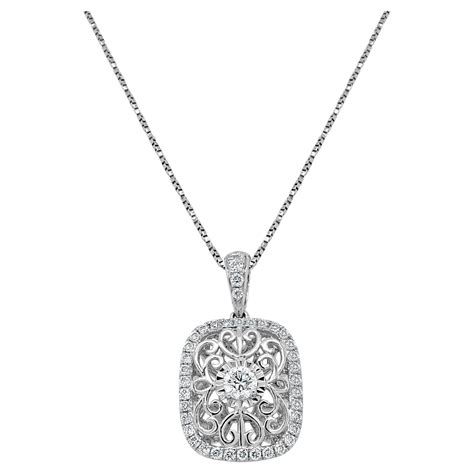 18K White Gold Square .33 CTW Diamond Pendant Necklace For Sale at 1stDibs