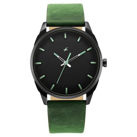 Buy Online Fastrack After Dark Black Dial Green Leather Strap Watch for ...