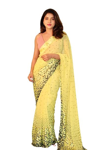 Buy Sitanjali Women's Georgatte Saree With Unstiched Blouse Piece ...