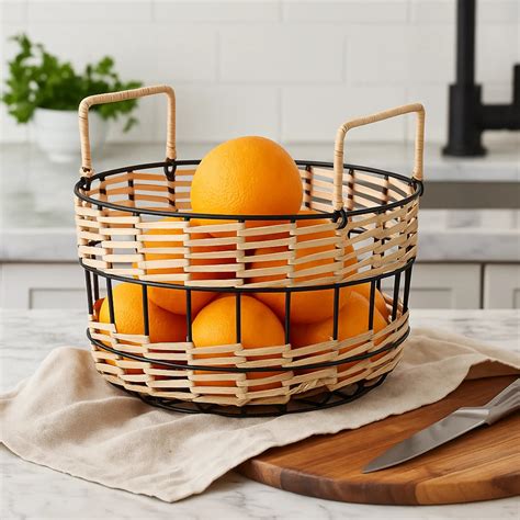 Buy Elan Cassia Natural Rattan Fruit Basket, Storage Bin (Black) Online ...