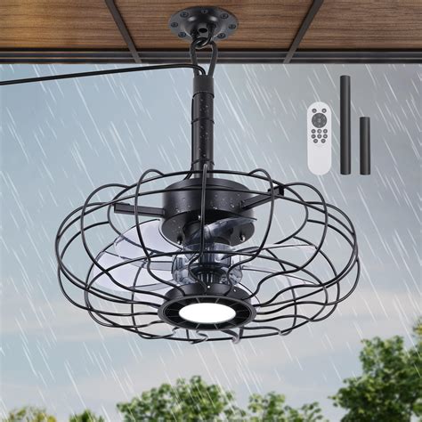 KINGTORO Outdoor Ceiling Fans with Lights Black, 15" Waterproof Gazebo ...