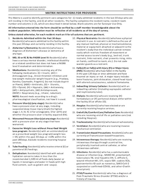 CMS-802 Matrix Instructions for Providers - Blank Fillable Template ...