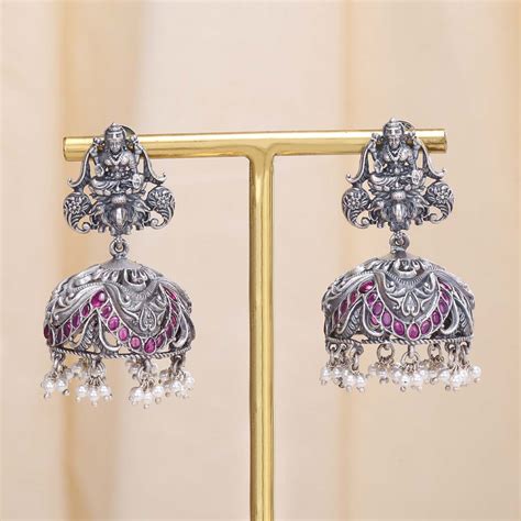 Buy Lakshmi Oxidised Jhumkas | 92.5 Silver Oxidised Earrings Online ...