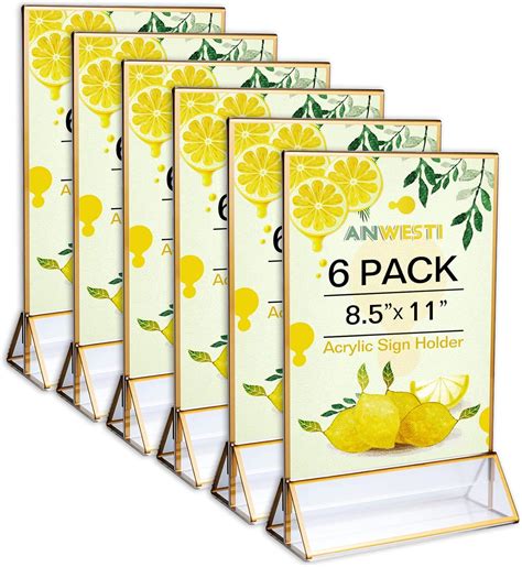 Buy 8.5×11in Clear Acrylic Sign Holder, Double Sided Gold Frames Table ...