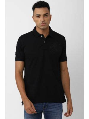 Buy Van Heusen Men Black Solid Collar Neck Polo T-Shirt Online