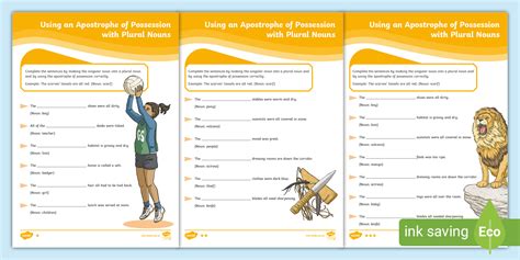 Plural Nouns Possessive Apostrophes Differentiated Worksheet