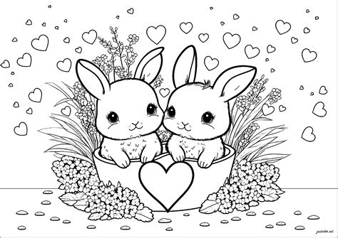 Valentine's rabbits - Valentine's Day Coloring Pages for adults