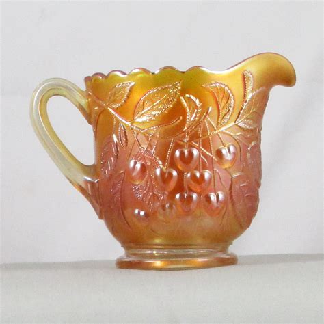 Antique Millersburg Hanging Cherries Marigold Carnival Glass Creamer ...