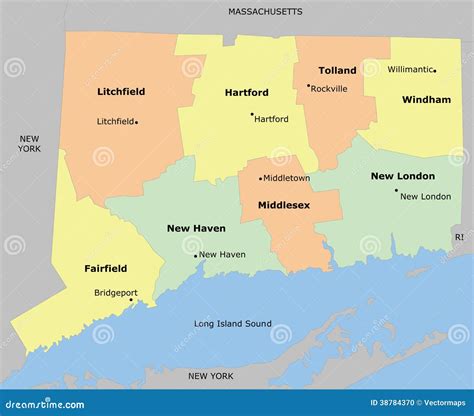 Connecticut county map stock vector. Illustration of tolland - 38784370