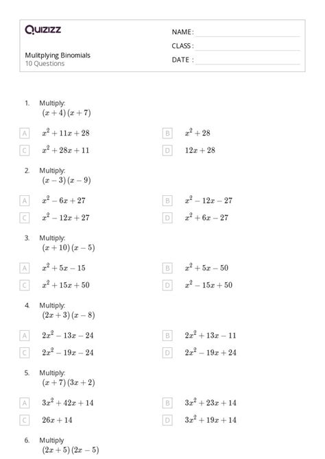50+ binomial theorem worksheets for 8th Class on Quizizz | Free & Printable