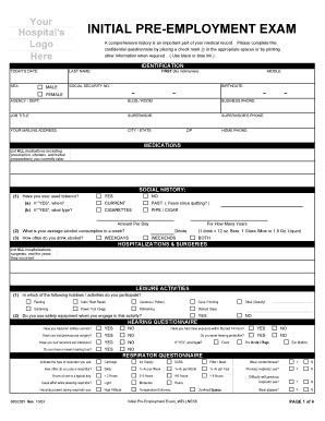 Fillable Online INITIAL PRE-EMPLOYMENT EXAM - Hospital Forms Fax Email ...
