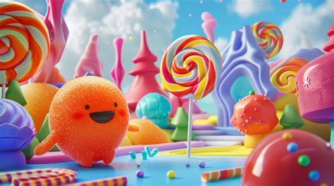 Cheerful animated candy character in a colorful fantasy candy land | Premium AI-generated image