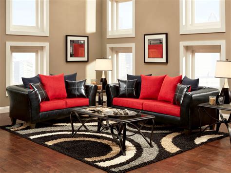 red and black living room set
