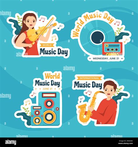 World Music Day Label Flat Cartoon Hand Drawn Templates Background ...
