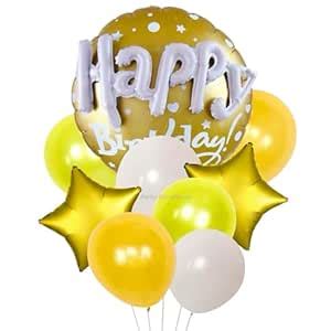 Party Warehouse Golden & White Happy Birthday Balloon Bouquet Set-9 Pcs ...