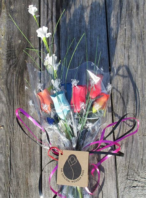 Buy The Original Wooden Rose Assorted Colors Floral Flower Bouquets in ...
