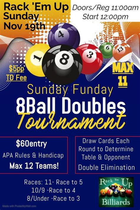 8Ball Doubles Draw, Rack 'Em Up Billiards, Fall River, November 19 2023 ...