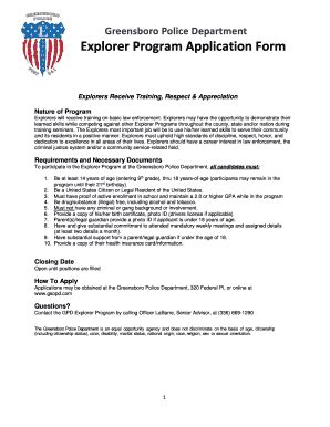 Fillable Online Greensboro Police Department Explorer Program ...